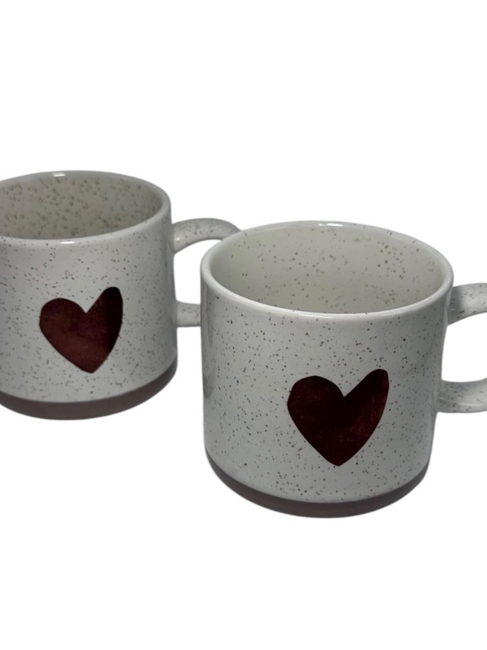 Starbucks White Speckled Stoneware Mug Pair with Red Heart